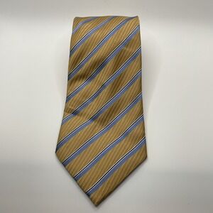 GEOFFREY BEAN LONG tie gold with blue stripes stain resistant fabric 59 X 4